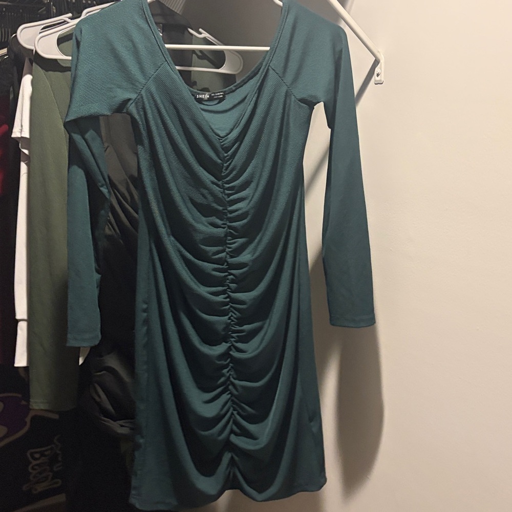 SHEIN Dark Teal Ribbed Dress